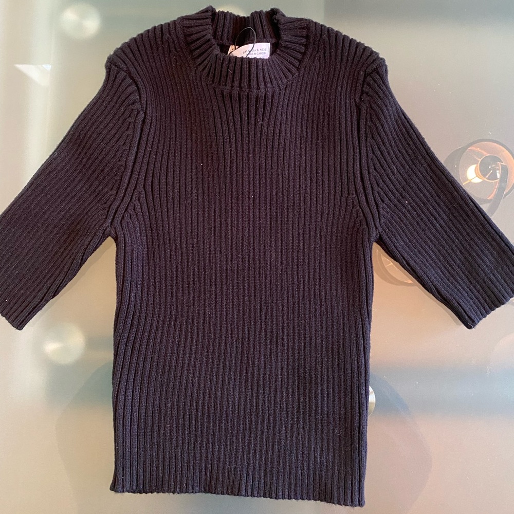 Zara ribbed short sleeved sweater - black, size S, NWT